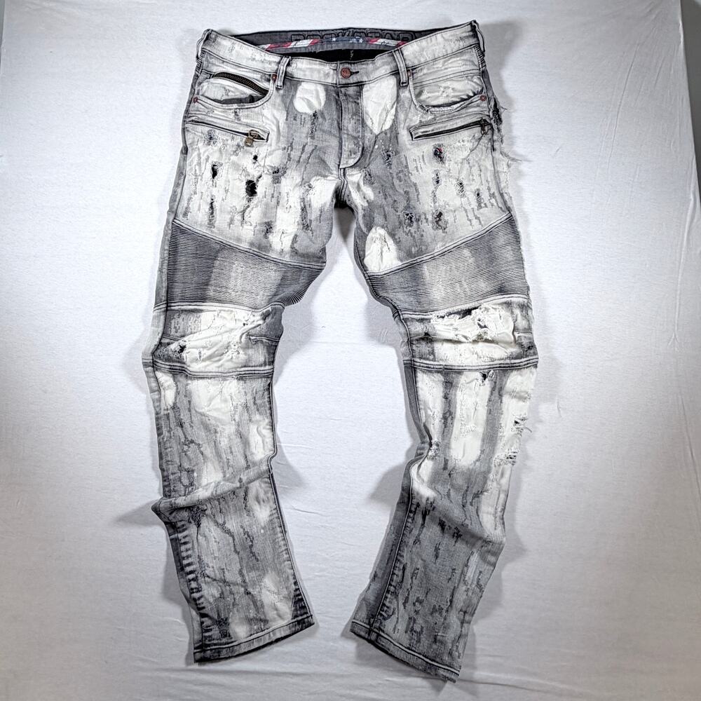 ROCKSTAR Original Men 40x34 Gray Distressed Moto Biker Jeans Zipper Streetwear
